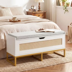 Banco com arrumação 100 x 35 x 44 cm com assento almofadado e dobradiças de segurança branco e dourado