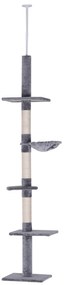 PawHut Árvore Arranhadora para Gatos Arranhador para Fixar ao Teto Altura Ajustável com Plataformas Poste de Sisal 40x34x230-260cm Cinza