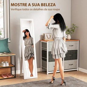 Espelho de Pé 37x155 cm Espelho de Corpo Inteiro Espelho de Parede Retangular com Estrutura de Madeira Branco com Veios