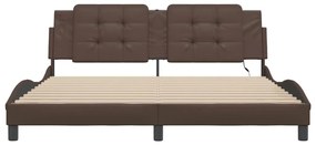 Estrutura cama c/ luzes LED 180x200cm couro artificial castanho