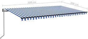 Toldo automático LED e sensor de vento 500x300 cm azul e branco
