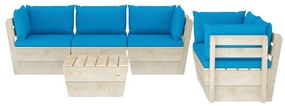 6 pcs conjunto lounge de paletes + almofadões madeira de abeto