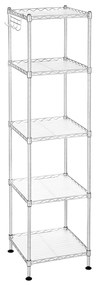 Prateleira de banheiro SONGMICS, suporte de metal para armazenamento, capacidade de carga total de 100 kg, com 5 folhas de PP, ganchos removíveis, 30 x 30 x 123,5 cm, design expansível, para espaços pequenos, prata e translúcido LGR023S01