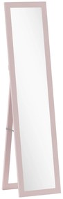 HOMCOM Espelho de Pé 37x155 cm Espelho de Corpo Inteiro Espelho de Parede Retangular com Estrutura de Madeira Rosa Claro | Aosom Portugal