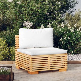 vidaXL Sofá de centro p/ jardim c/ almofadões cor creme teca maciça
