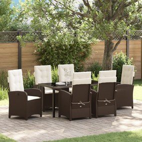 vidaXL Conjunto de Jantar de Jardim com 7 Peças e Almofadas Marrom Rattan Polietileno