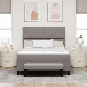 Cama Box Spring com Colchão &amp; Banco Taupe 140x200 cm Tecido