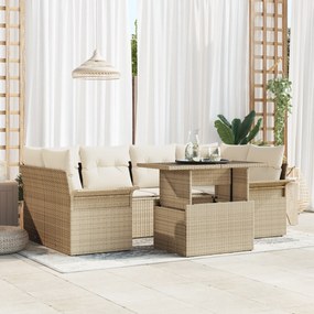 vidaXL Conjunto de Sofá de Jardim de 7 Peças com Almofadas Bege de Rattan