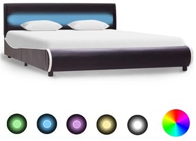 vidaXL Estrutura de cama com LED 140x200 cm couro artificial preto