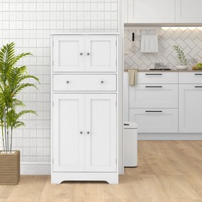 Armário de cozinha tipo aparador com portas, prateleiras ajustáveis e gaveta, 60 x 30 x 128 cm, branco