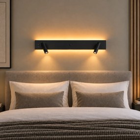 Candeeiro de Parede Moderno Preto de 2 Luzes Incl. LED com Retroiluminação e USB-C - Longly