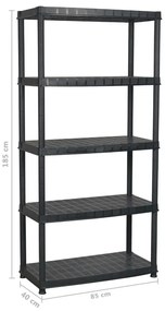 Unidade com 5 prateleiras 85x40x185 cm plástico preto