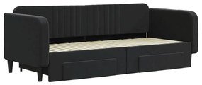 Sofá-cama com gavetão e gavetas 90x200 cm veludo preto