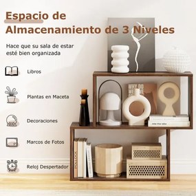 Estante para livros 80 × 22 × 70 cm de 2 níveis com espaço de armazenamento Castanha