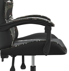Cadeira gaming giratória couro artificial preto e camuflado