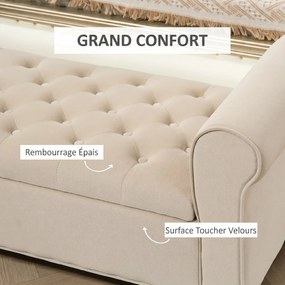 Banco para o Fundo da Cama com Arrumação, 126 x 48,5 x 57 cm, Design Capitonado, Bege