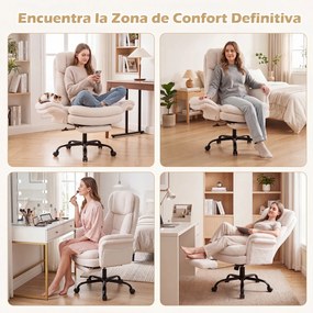 Cadeira de Escritório com Apoio para os Pés, 63-114 x 78 x 118-125 cm, Encosto Reclinável, Branco
