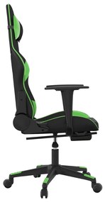 Cadeira gaming c/ apoio pés couro artificial preto e verde