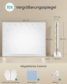Espelho de maquilhagem 62 x 80 x 5,7 cm Hollywood com 18 LEDs reguláveis Branco 