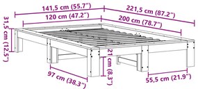 Cama sem colchão 120x200 cm madeira pinho maciça castanho-mel