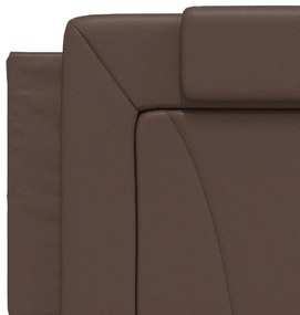 Estrutura cama c/ luzes LED 160x200cm couro artificial castanho