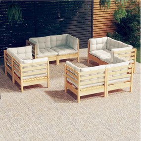vidaXL 8 pcs conjunto lounge jardim c/ almofadões cor creme pinho
