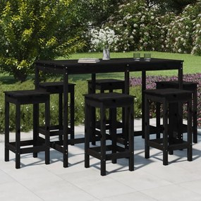 vidaXL 7 pcs conjunto de bar para jardim pinho maciço preto