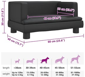 Cama para cães 60x40x30 cm couro artificial preto