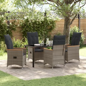 Conjunto de Jantar de Jardim com 5 Peças e Almofadas em Rattan PE Cinz