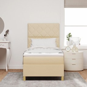 Cama com Molas Com Colchão &amp; LED Creme 100x200 cm Tecido