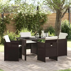 vidaXL Conjunto de Jantar de 5 Peças com Almofadas Rattan Poliéster Castanho