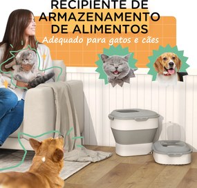 Recipiente de Comida para Cães 25L com Rodas Copo Medidor Tigela dobrável e colher cinza