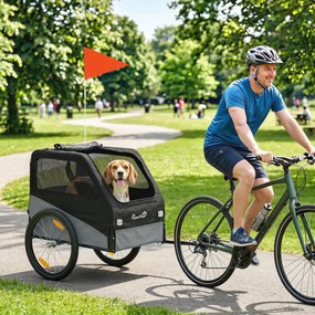 Reboque para bicicleta 139 x 72 x 88 cm para cães, fixação universal, refletores, bandeira, trela, cinzento e preto