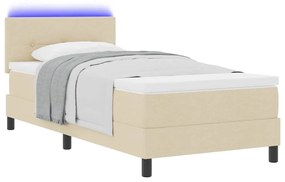 Cama Box Spring com Colchão &amp; LED Creme 100x200 cm Tecido