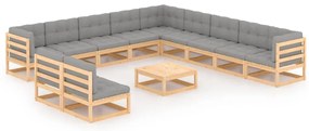 12 pcs conjunto lounge de jardim com almofadões pinho maciço