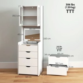 Toucador de Maquilhagem 50x40x160 cm com Luzes LED de 3 Cores Espelho Rebatível e Banco Acolchoado Branco