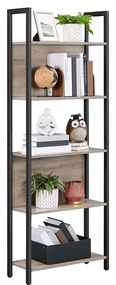 Estante de pé com 5 níveis de prateleiras abertas 62 x 24 x 165 cm Preto-Greige