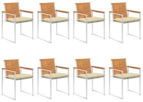 Cadeiras de jardim 8 pcs c/ almofadões madeira de acácia maciça
