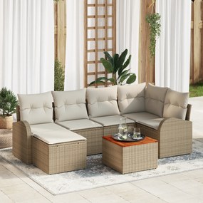 Conjunto de Sofá de Jardim de 7 Peças com Almofadas Bege Polirattan Ac