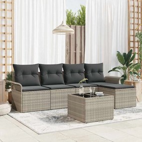 vidaXL Conjunto de Sofás de Jardim de 6 Peças com Almofadas Cinzento Rattan Poliéster