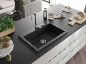 Mexen Elix lava-louça de granito de 1 bacia 700 x 500 mm, preto, sifão cromado - 6526701005-77