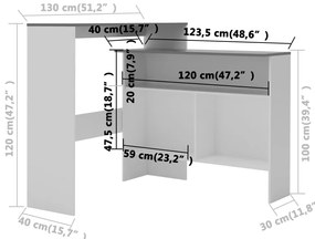 Mesa de bar com 2 tampos 130x40x120 cm branco e cinzento