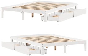 Estrutura de cama com gavetas 140x190 cm pinho maciço branco