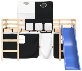 Cama alta criança c/ túnel 80x200 cm pinho maciço branco/preto