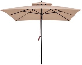 Outsunny Chapéu de Sol de Aço com Teto Duplo Chapéu de Sol com Sistema de Polia Mastro Desmontável Fácil de Transportar para Jardim Pátio Exterior 300x300x297cm Bege