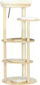 Arranhador  para gatos com arranhador, postes de sisal, almofada removível, plataforma de pelúcia e madeira, altura 123,5 cm, bege
