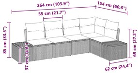 Conjunto de Sofás de Jardim com 5 Peças e Almofadas em Rattan Sintétic