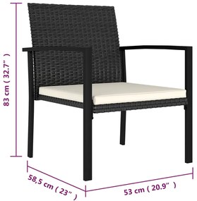 3 pcs conjunto de jantar para jardim vime PE preto
