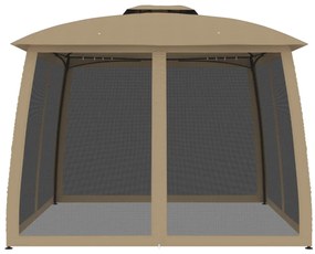 Gazebo c/ teto duplo/paredes de malha aço cinzento-acastanhado