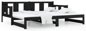 Estrutura sofá-cama de puxar 2x(90x190) cm pinho maciço preto